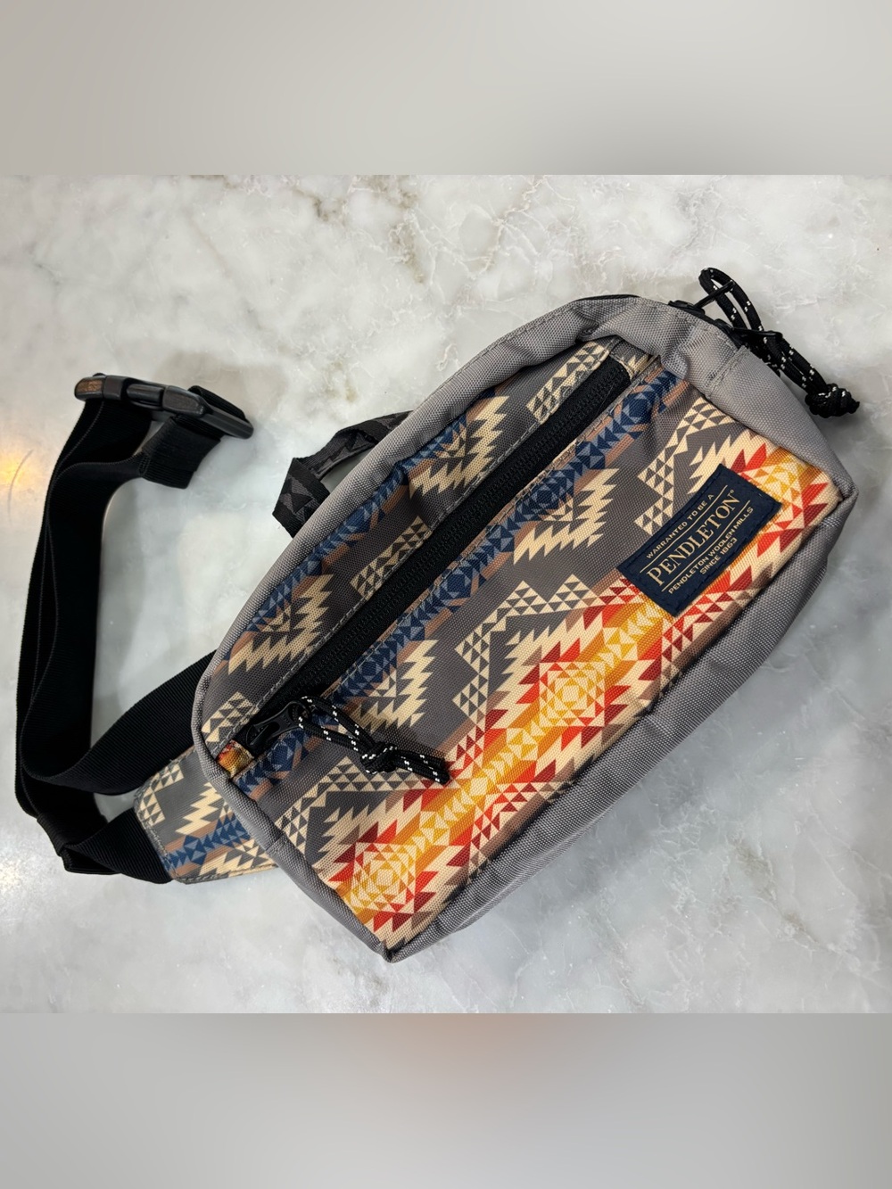 Pendleton Gray Aztec-Pattern Belt Bag with Red & Yellow Accent